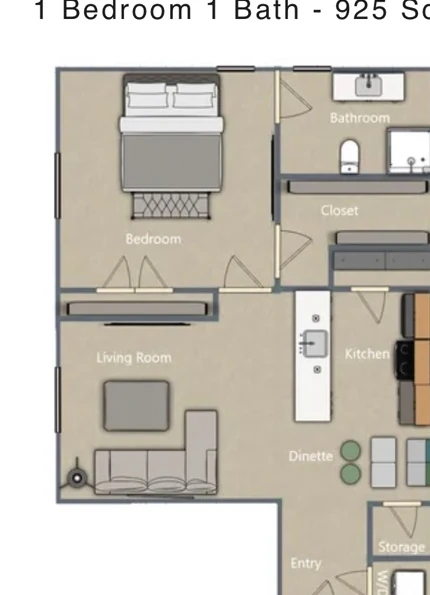 One bedroom one bath floor plan